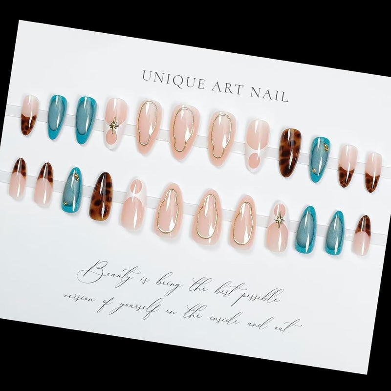 ASABITE 24Pcs Almond Press on Nails Medium Fake Nails with Glue French Tip False Nails with Brown Leopard Design Artificial Acrylic Nails Press ons Reusable Almond Nail Holiday Glue on Nail for Women - Image 5